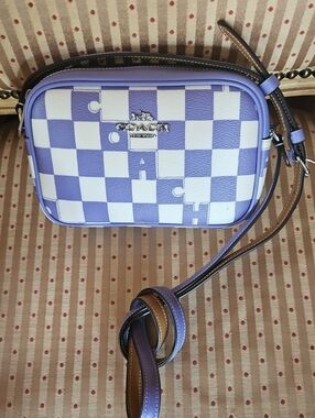Coach Lavender & White Jamie Checker Crossbody Camera Bag